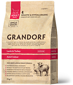 Grandorf Indoor Dry Cat Food Adult Lamb & Turkey 8 kg