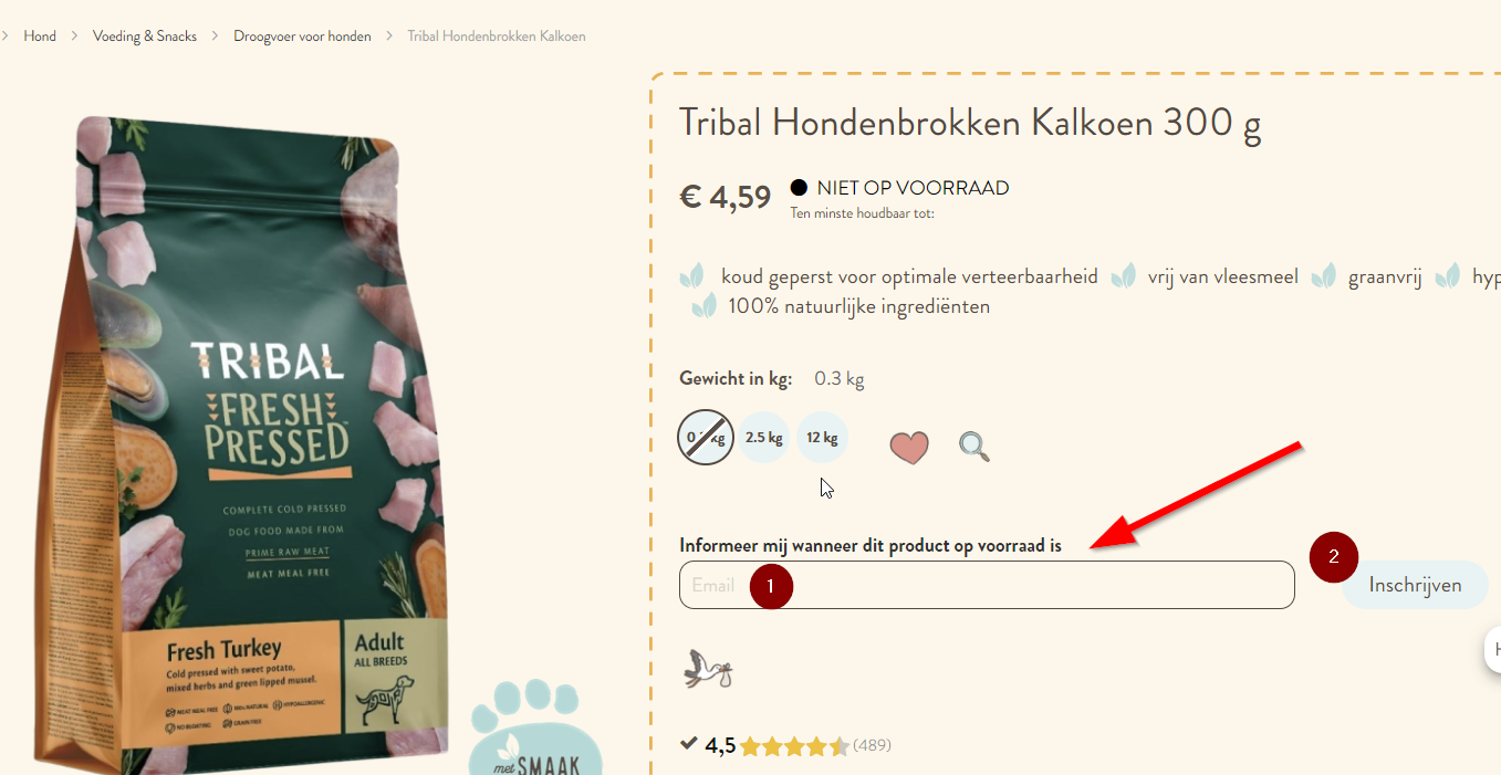 Terug in voorraad melding