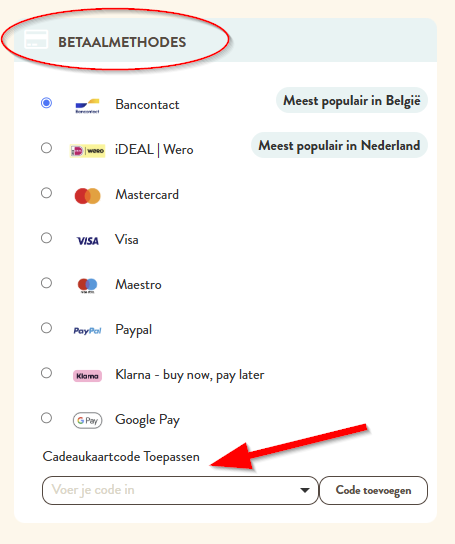 waar cadeauboncode invullen